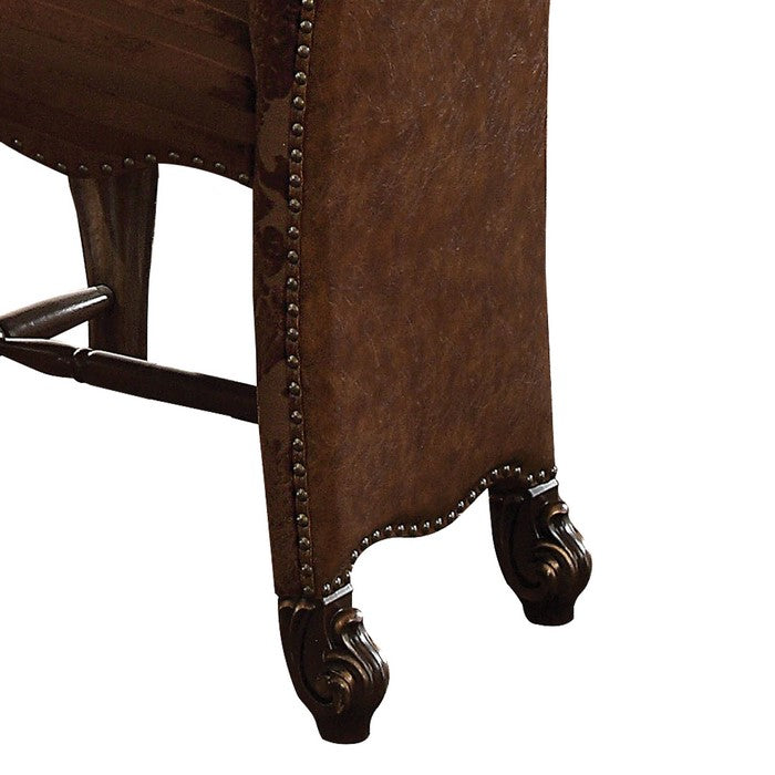 Faux Leather and Wood Counter Height Chair, Set of 2, Brown