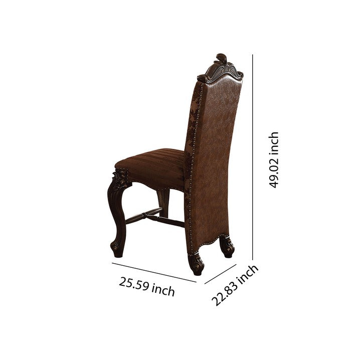 Faux Leather and Wood Counter Height Chair, Set of 2, Brown