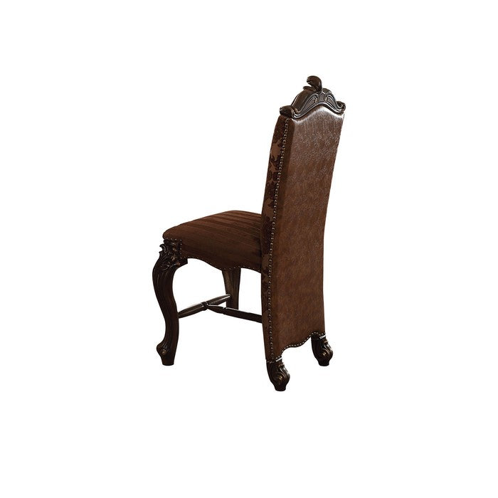 Faux Leather and Wood Counter Height Chair, Set of 2, Brown