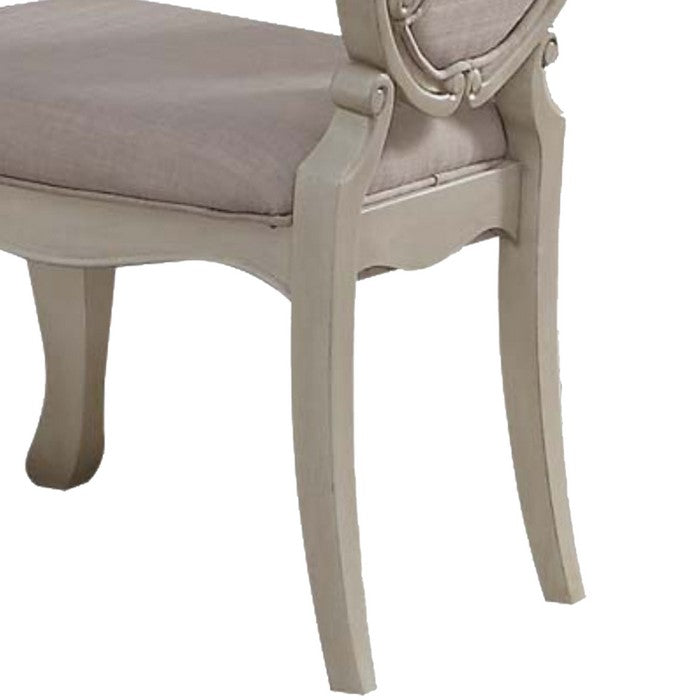 Fabric Upholstered Wooden Side Chair with Button Tufted Back, White, Set of Two