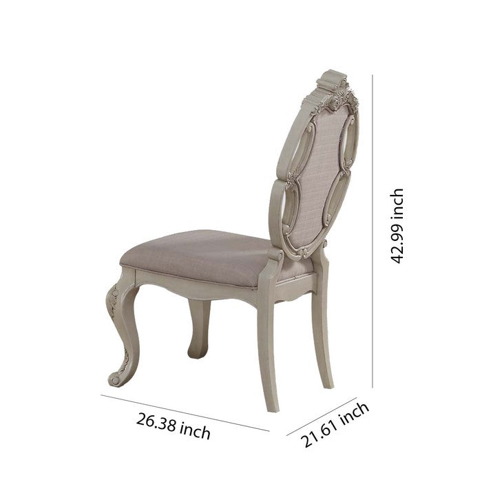 Fabric Upholstered Wooden Side Chair with Button Tufted Back, White, Set of Two