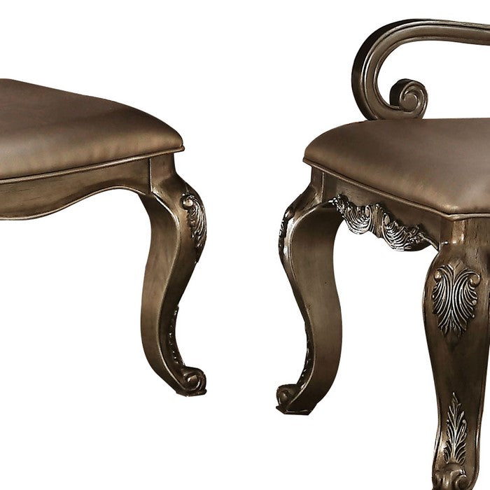 Faux Leather Upholstered Wooden Side Chair Button Tufted Back, Champaign Gold, Set of Two