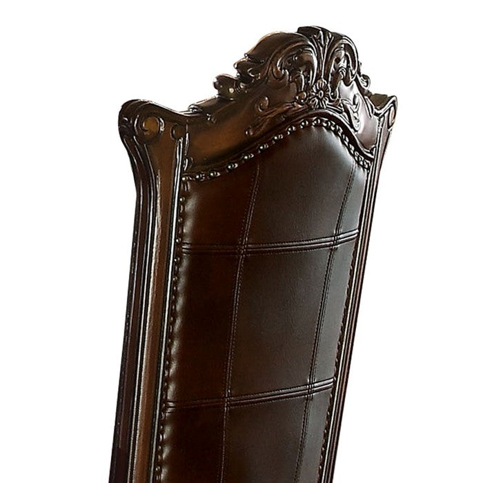 Faux Leather Upholstered Wooden Side Chair Button Tufted Back, Brown, Set of Two