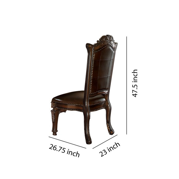 Faux Leather Upholstered Wooden Side Chair Button Tufted Back, Brown, Set of Two