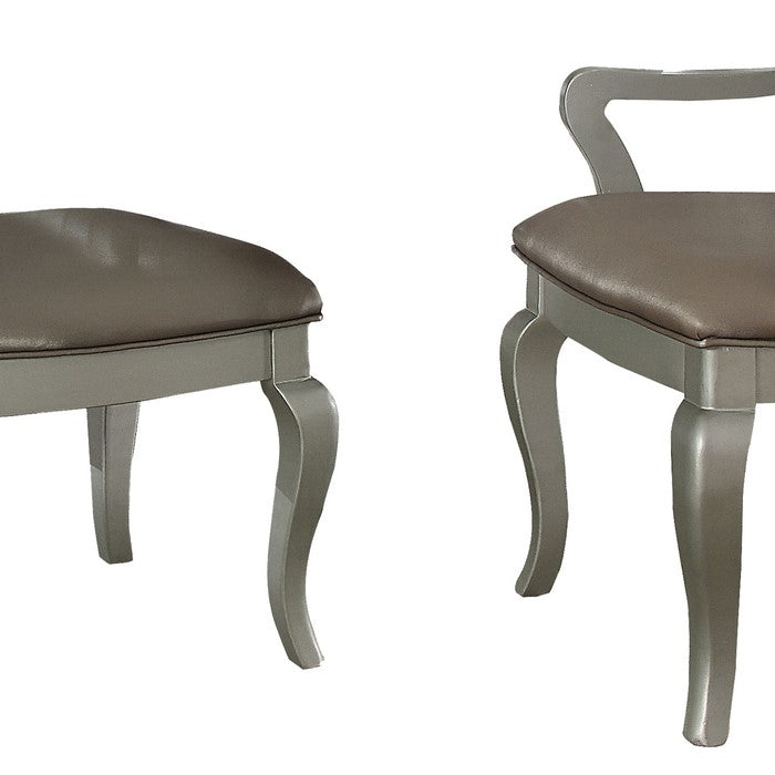 Faux Leather Upholstered Wooden Side Chair with Cabriole Legs, Silver and Gray, Set of Two