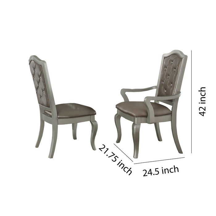 Faux Leather Upholstered Wooden Side Chair with Cabriole Legs, Silver and Gray, Set of Two