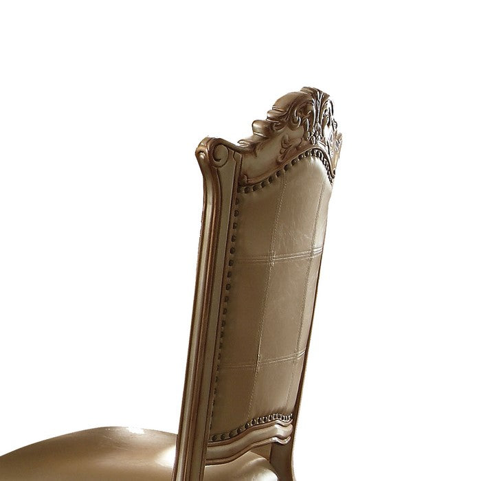 Button Tufted Side Chair with Carved Motifs, Set of 2, Gold