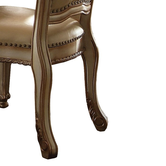 Button Tufted Side Chair with Carved Motifs, Set of 2, Gold