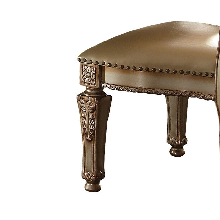 Button Tufted Side Chair with Carved Motifs, Set of 2, Gold