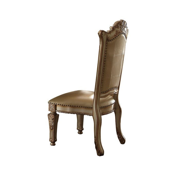 Button Tufted Side Chair with Carved Motifs, Set of 2, Gold