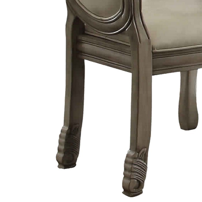 Transitional Style Faux Leather Upholstered Wooden Side Chair with Cabriole Legs, Gray, Set of Two