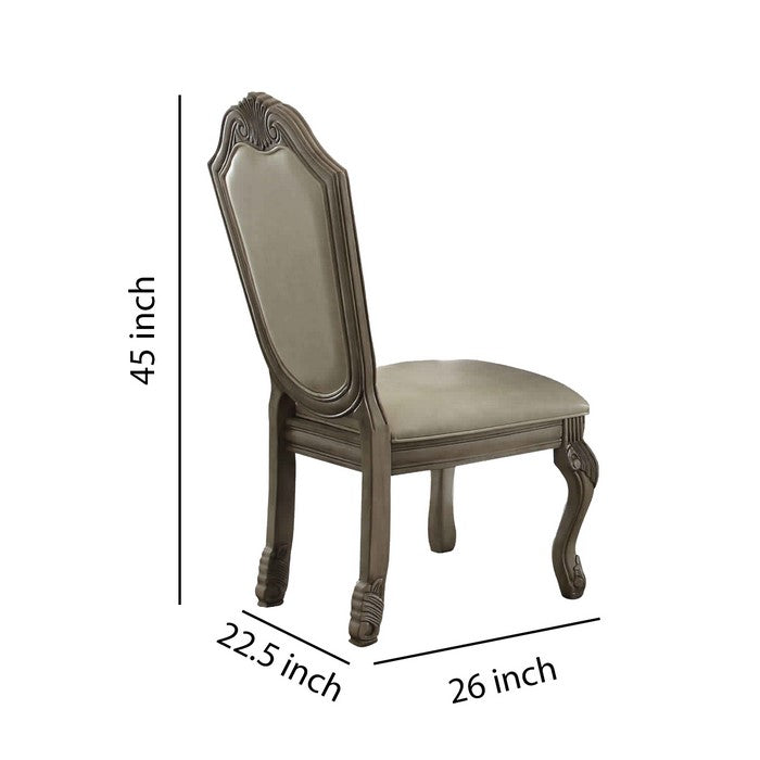 Transitional Style Faux Leather Upholstered Wooden Side Chair with Cabriole Legs, Gray, Set of Two