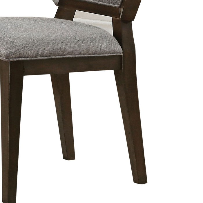 Transitional Fabric Upholstered Wooden Side Chair with Tapered Legs, Gray and Brown, Set of Two