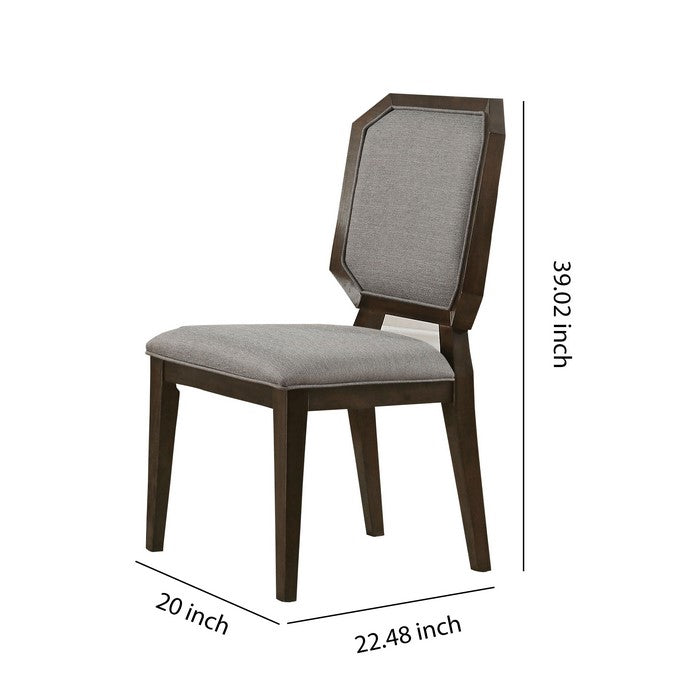 Transitional Fabric Upholstered Wooden Side Chair with Tapered Legs, Gray and Brown, Set of Two