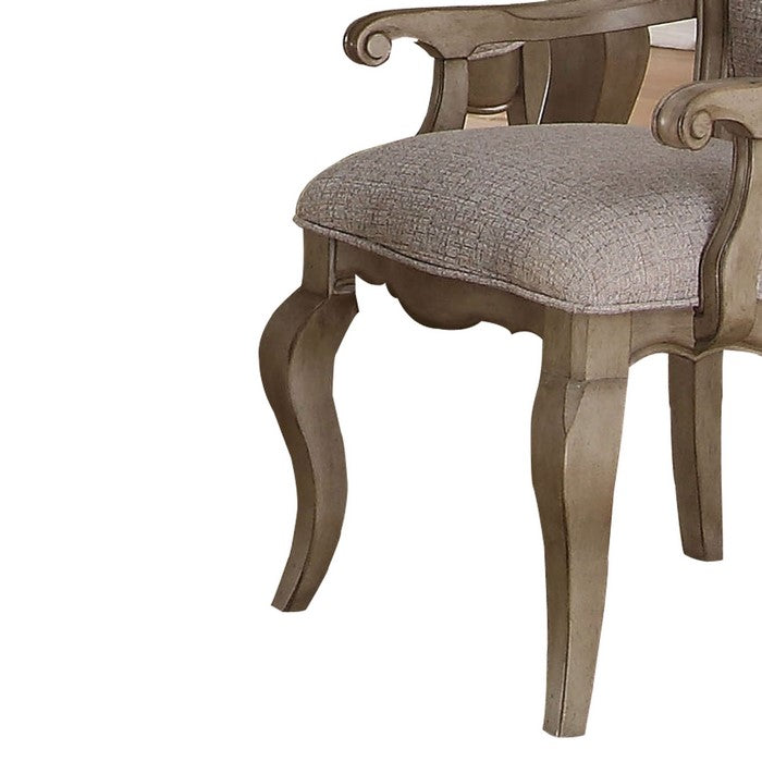 Fabric Upholstered Side Chair with Button Tufting Back, Beige and Gray, Set of Two