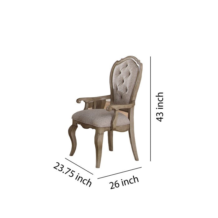 Fabric Upholstered Side Chair with Button Tufting Back, Beige and Gray, Set of Two