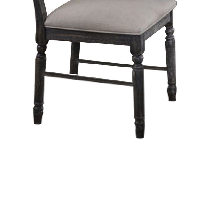 Linen Upholstered Wooden Side Chair with Turned Legs, Gray, Set of Two