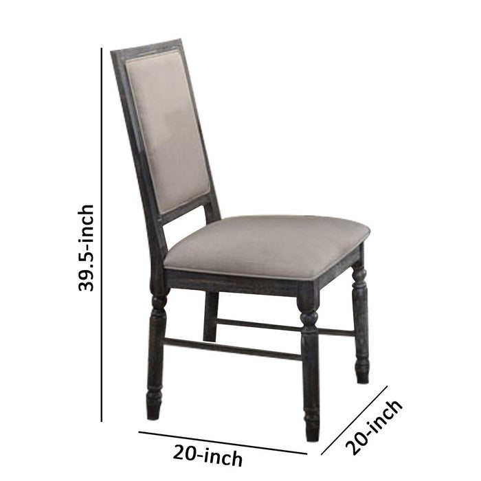 Linen Upholstered Wooden Side Chair with Turned Legs, Gray, Set of Two