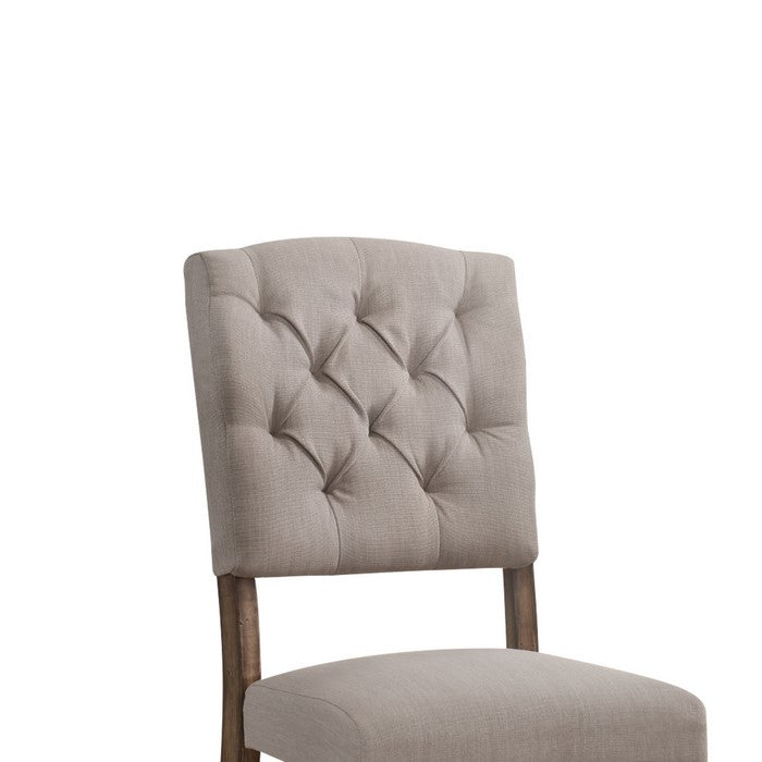 Padded Side Chair with Flared Legs, Set of 2, Beige and Brown