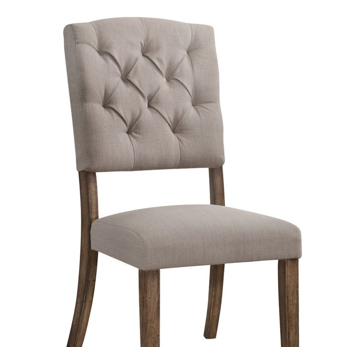Padded Side Chair with Flared Legs, Set of 2, Beige and Brown