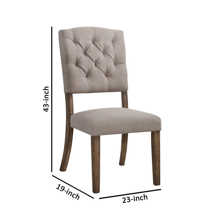 Padded Side Chair with Flared Legs, Set of 2, Beige and Brown