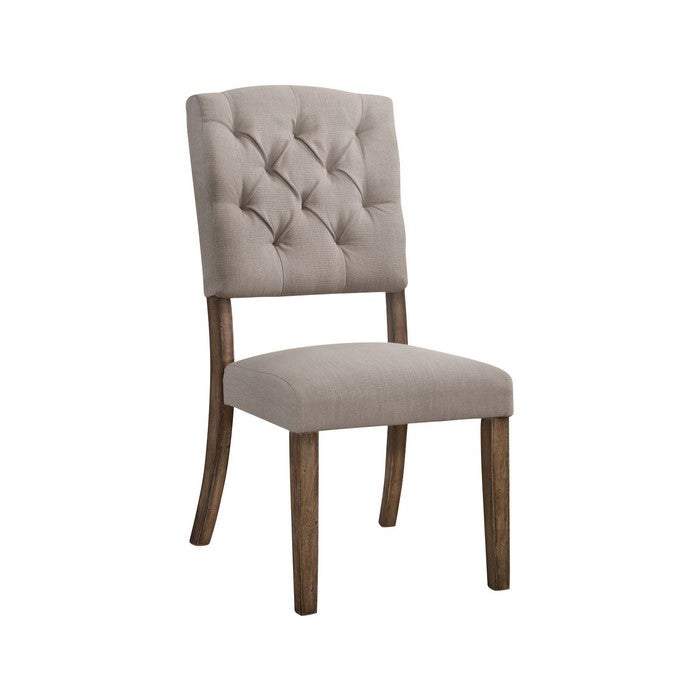 Padded Side Chair with Flared Legs, Set of 2, Beige and Brown