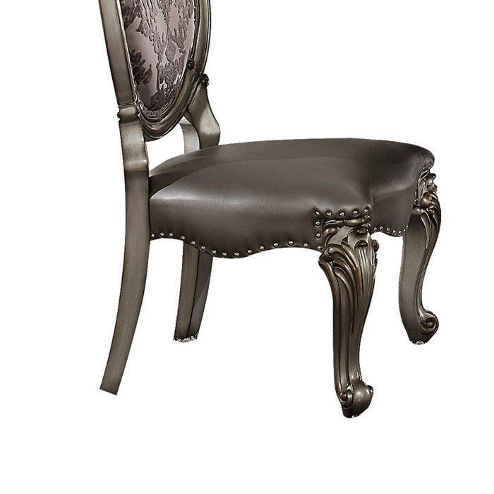 Wooden Side Chair with Cabriole Legs and Leatherette Seat, Silver and Gray, Set of Two