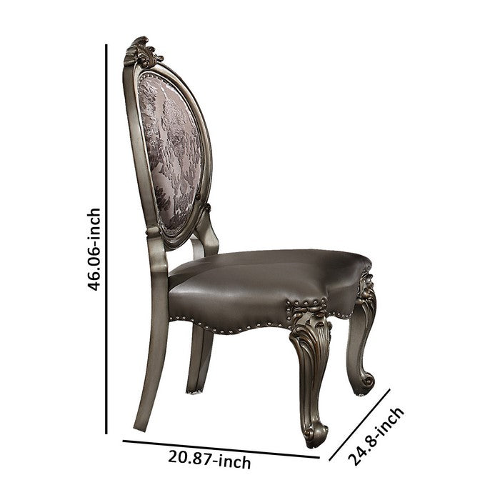 Wooden Side Chair with Cabriole Legs and Leatherette Seat, Silver and Gray, Set of Two