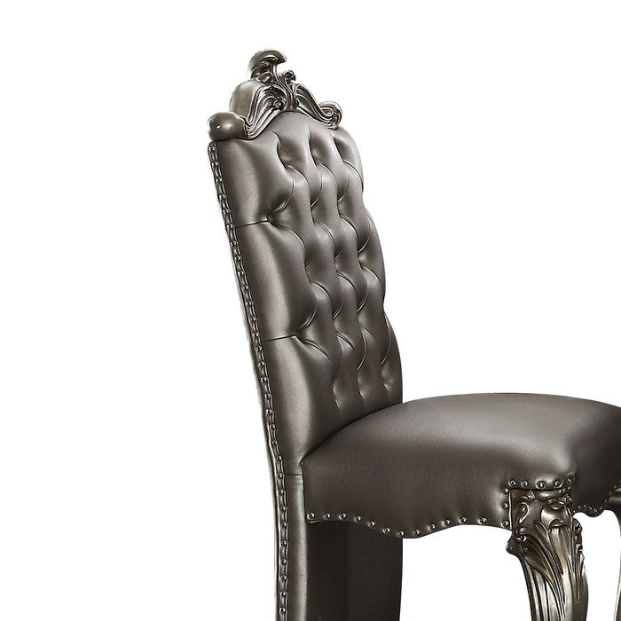 Leatherette Upholstered Wooden Counter Height Chair with Cabriole Legs, Silver, Set of Two