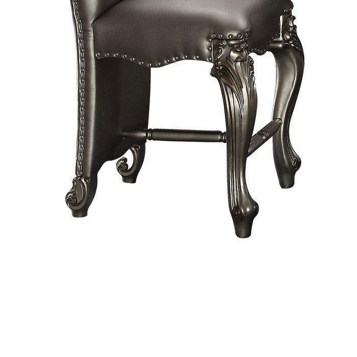 Leatherette Upholstered Wooden Counter Height Chair with Cabriole Legs, Silver, Set of Two