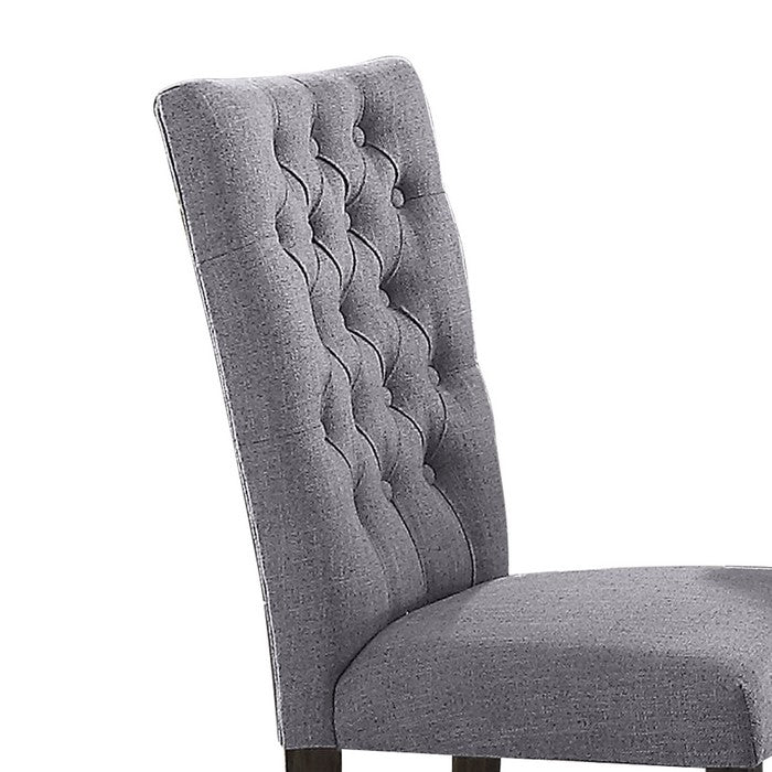 Fabric Upholstered Wooden Side Chair with Nail head Trim Accents, Gray and Brown, Set of Two