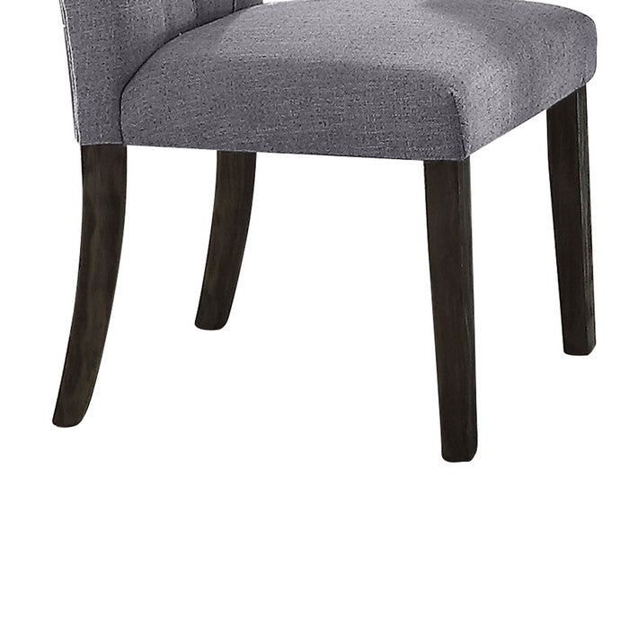 Fabric Upholstered Wooden Side Chair with Nail head Trim Accents, Gray and Brown, Set of Two