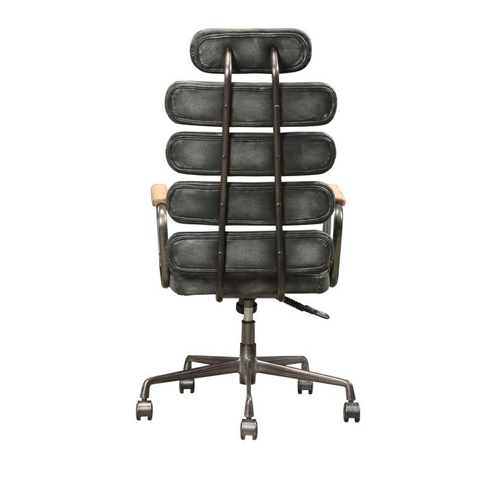 Leatherette Metal Swivel Executive Chair with Five Horizontal Panels Backrest, Gray