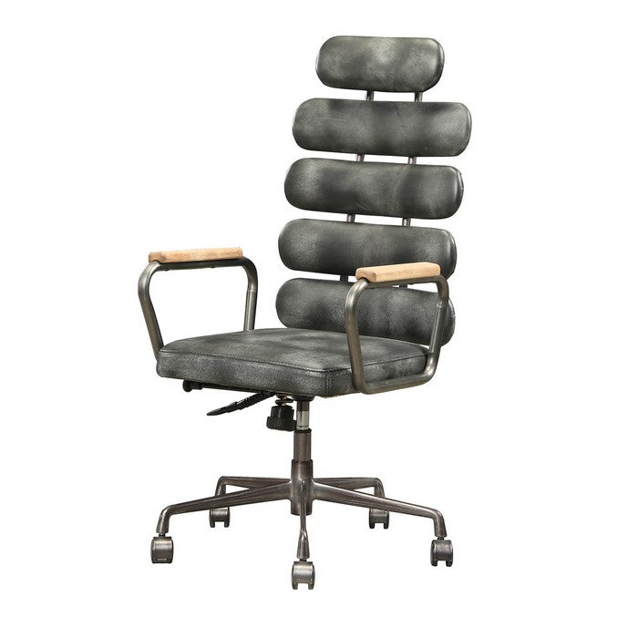 Leatherette Metal Swivel Executive Chair with Five Horizontal Panels Backrest, Gray