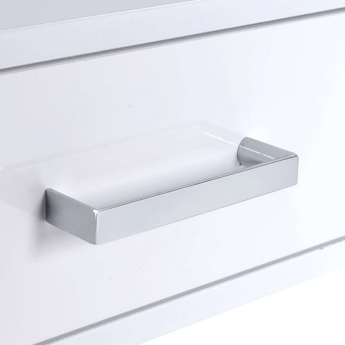 Rectangular Two Drawers Wooden Desk with Saw horse Metal Legs, Silver and White