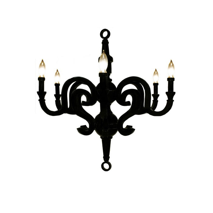 Resin Constructed Chandelier with Six Light Holders, Small, Black