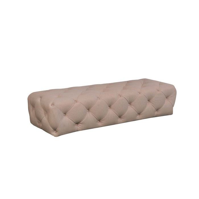 Fabric Upholstered Wooden Bench with Button Tufted Detailing, Beige