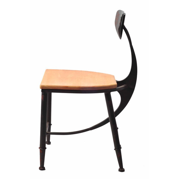 Wooden Dining Chair with Unique Metal Curved Spine Back, Brown and Gray, Set of Two