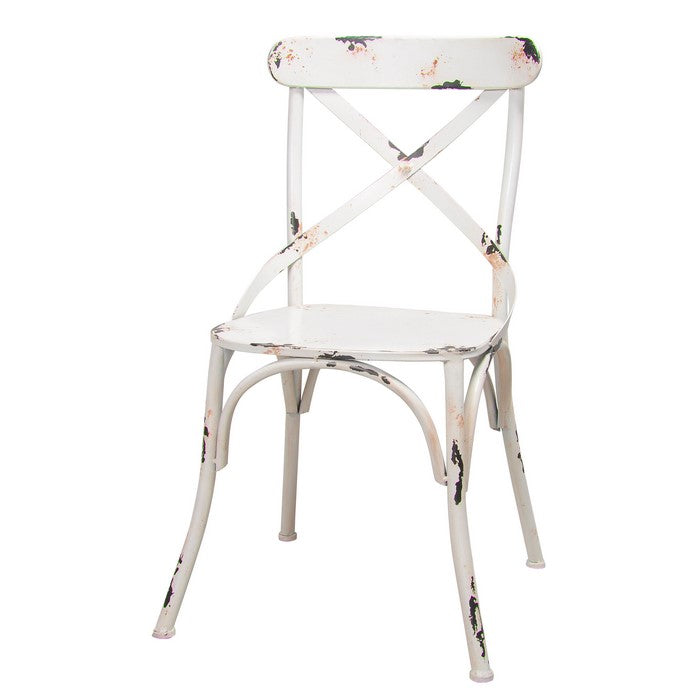 Metal Dining Chair with X Style Open Back Support and Flared Feet, White, Set of Two