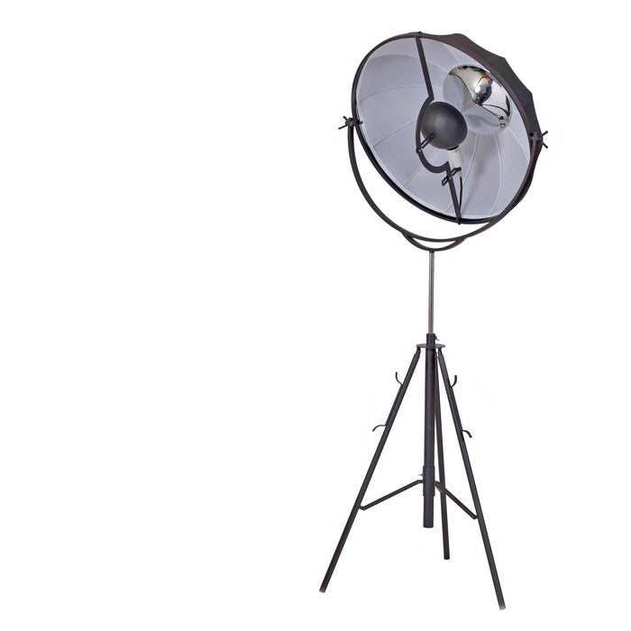 Adjustable Metal Floor Lamp with Round Fabric Shade and Tripod Feet, Small, Black