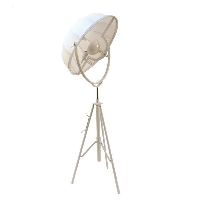 Adjustable Metal Floor Lamp with Round Fabric Shade and Tripod Feet, Small, White