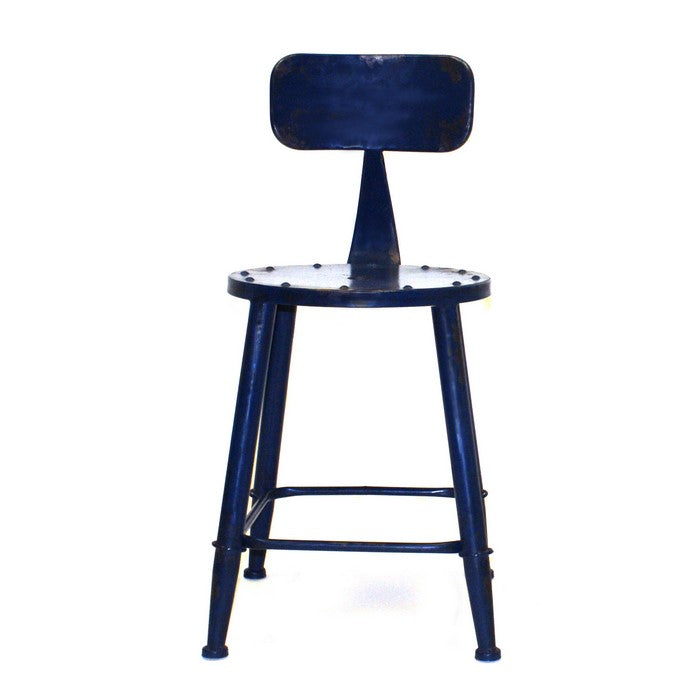 Metal Round Dining Chair with Curved Back and Flared Legs, Blue, Set Of Two