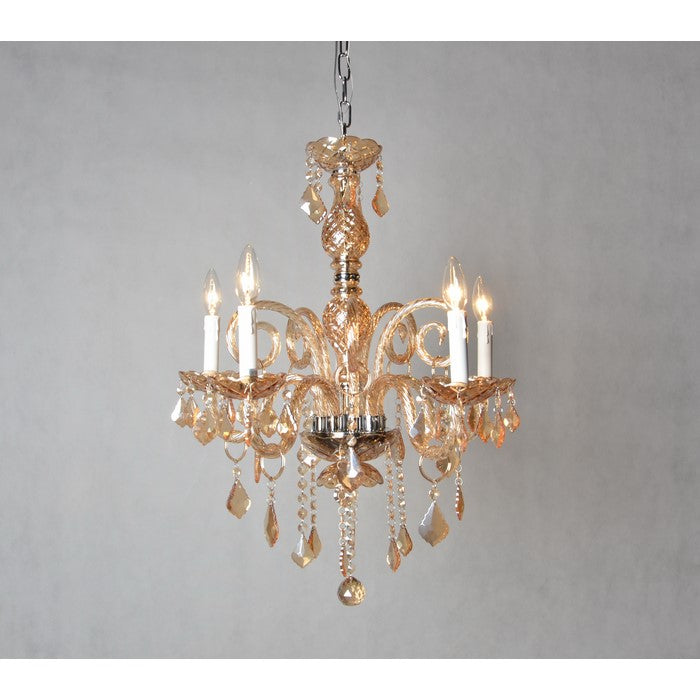Traditional Crystal Chandelier with Five Candle Shape Light Holders, Champagne Gold