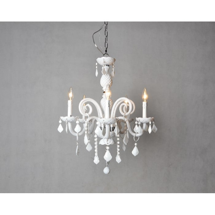Traditional Crystal Chandelier with Five Candle Shape Light Holders, White
