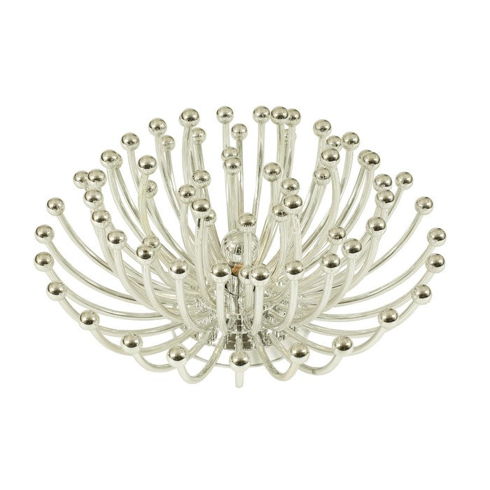 Metal Chandelier with One Bulb In Center and Crystal Accents, Silver and Clear