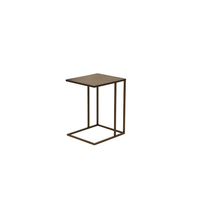 Metal Rectangular Side Table with Geometric Base,  Brown