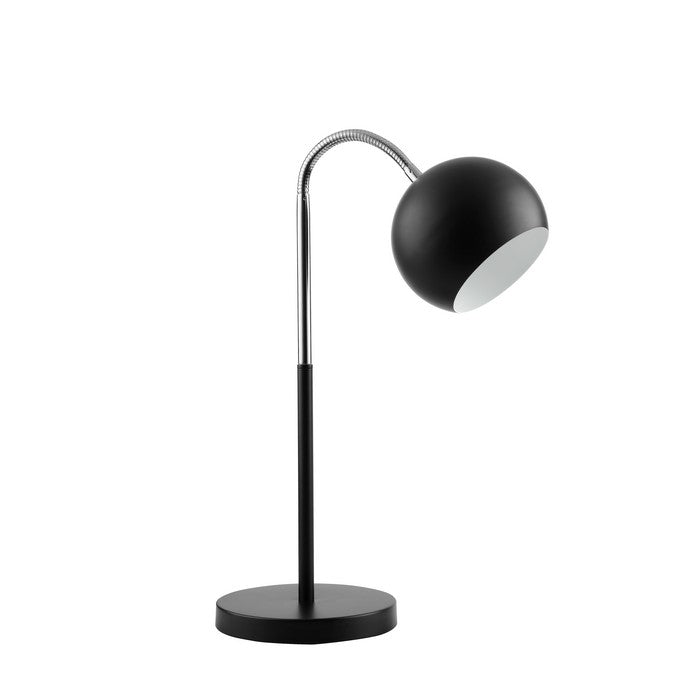 Metal Table Lamp with Goose Neck Design and Round Base, Black and Silver