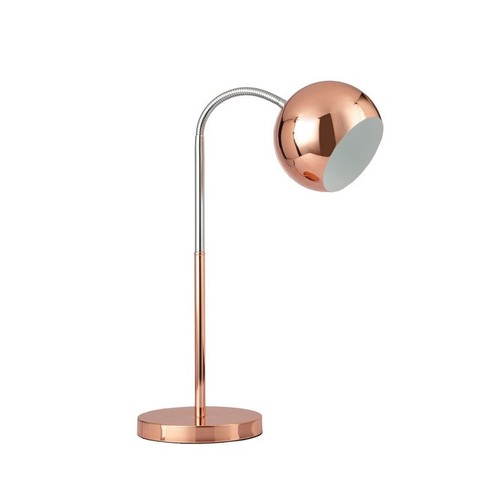 Metal Table Lamp with Goose Neck Design and Round Base, Copper