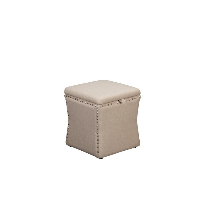 Fabric Upholstered Lift Top Storage Wooden Ottoman with Nail headDecorative Base, Beige