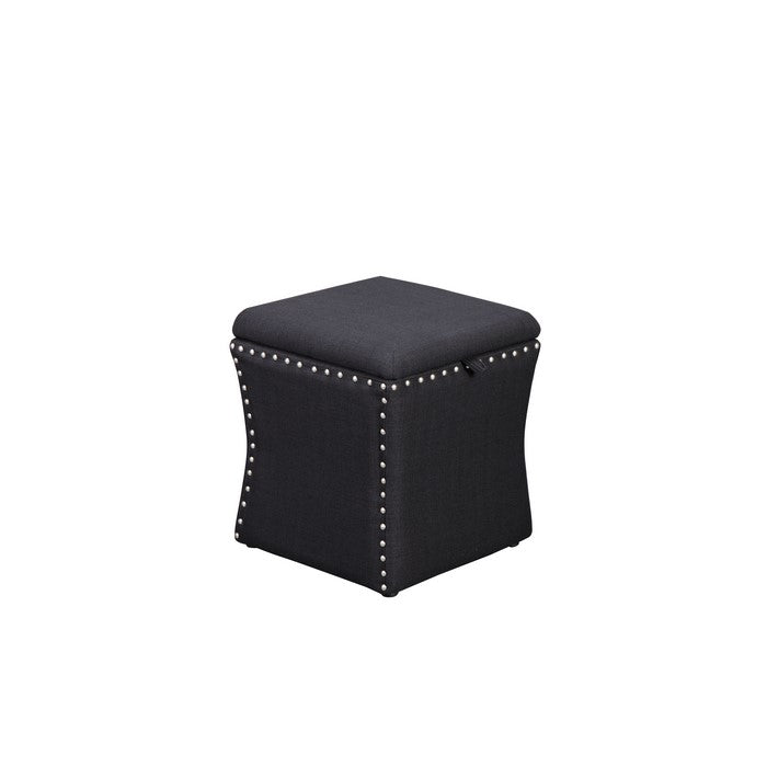Fabric Upholstered Lift Top Storage Wooden Ottoman with Nail headDecorative Base, Black